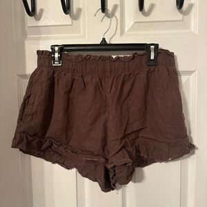 Aerie High Waist Brown Ruffle Shorts